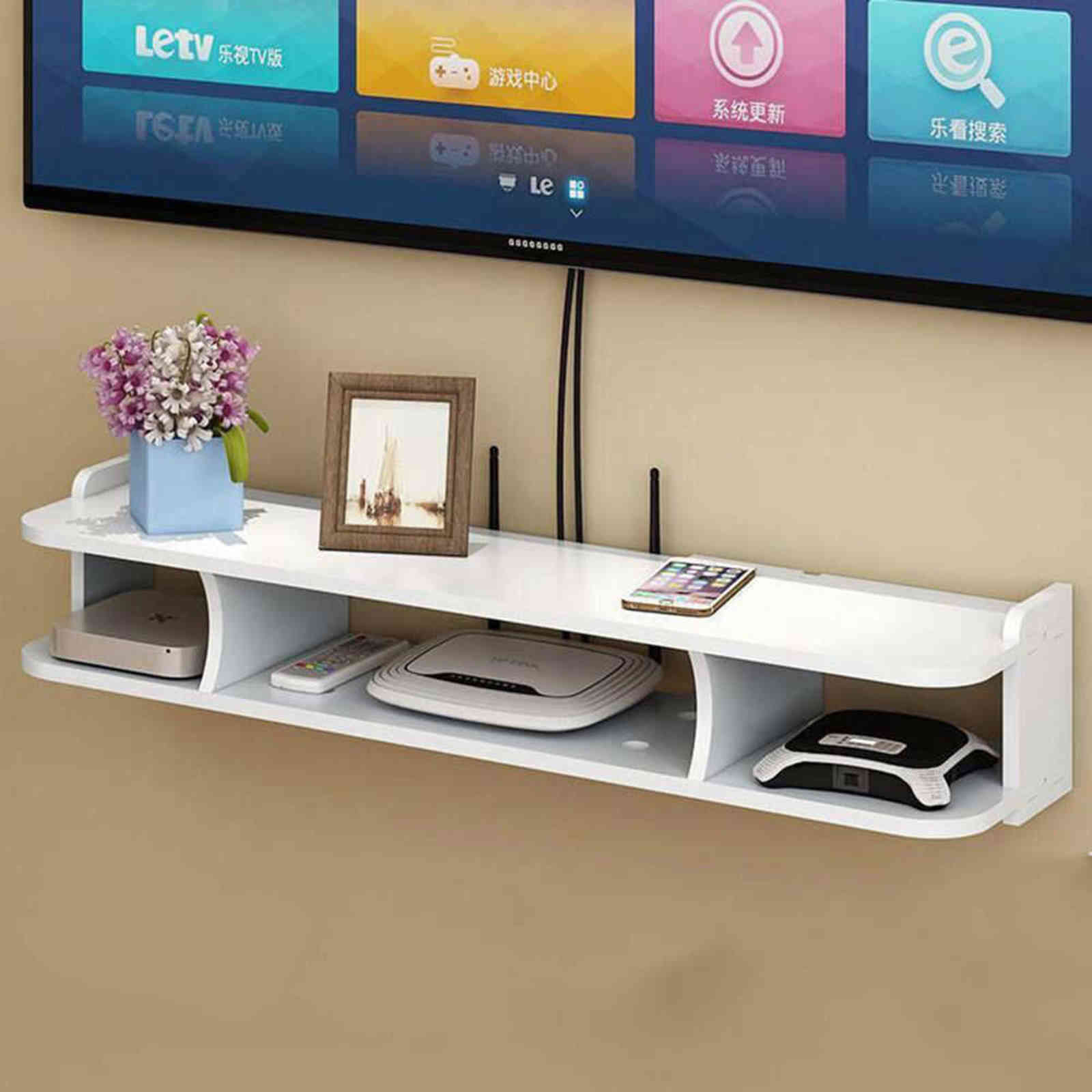 Punch-free living room TV wall set-top box rack router storage hanging decorative partition bedroom 211112