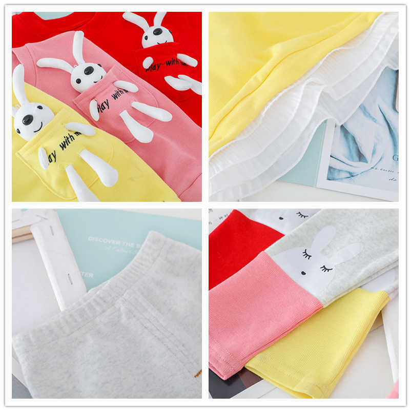 HYLKIDHUOSE Baby Girls Clothing Sets Kids Clothes Lace Cartoon Rabbit T Shirt Pants Toddler Infant Children Vacation Costume 211021