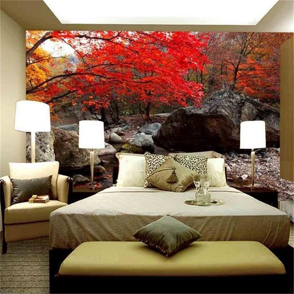 3d HD photo wallpaper custom room non-woven mural Forest red leaves scenery painting photo Sofa TV background