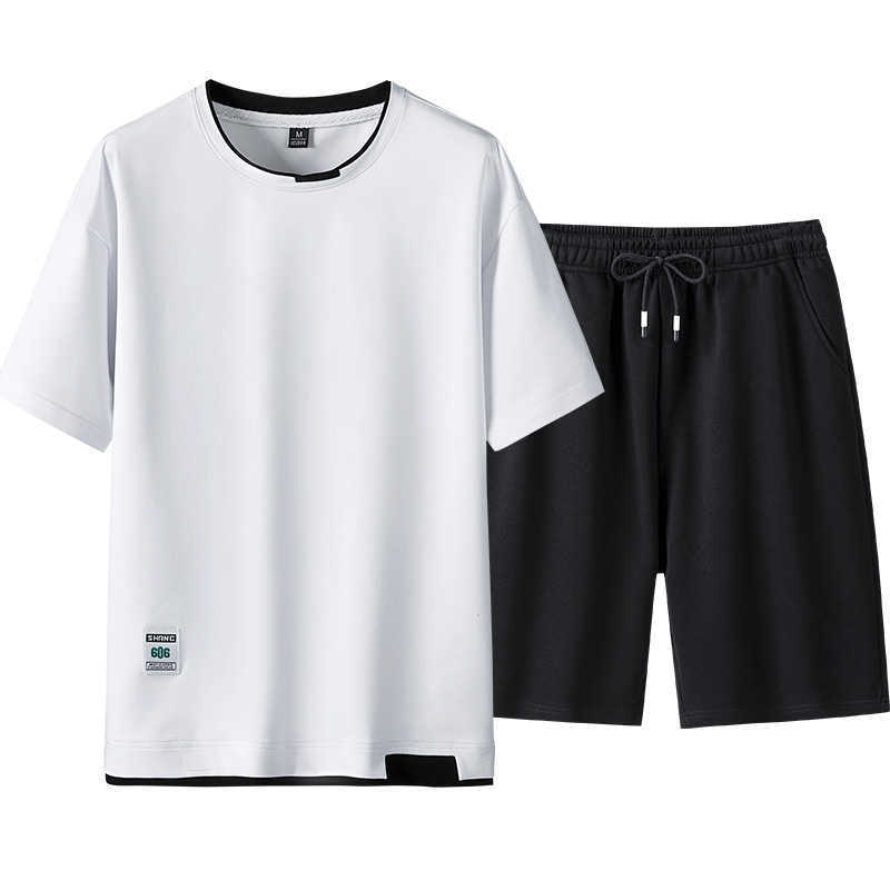 Men Solid Color Tracksuit Set T-shirt+Shorts Summer Fashion Clothing Men 2 Piece Set Men Suits Short Sleeve Short Set Summer 210603