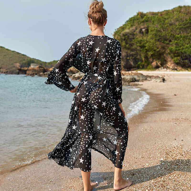 Tunic for Beach Bathing suit cover ups Chiffon Dress Women wear Bikini up Saida de Praia Q1170 210420