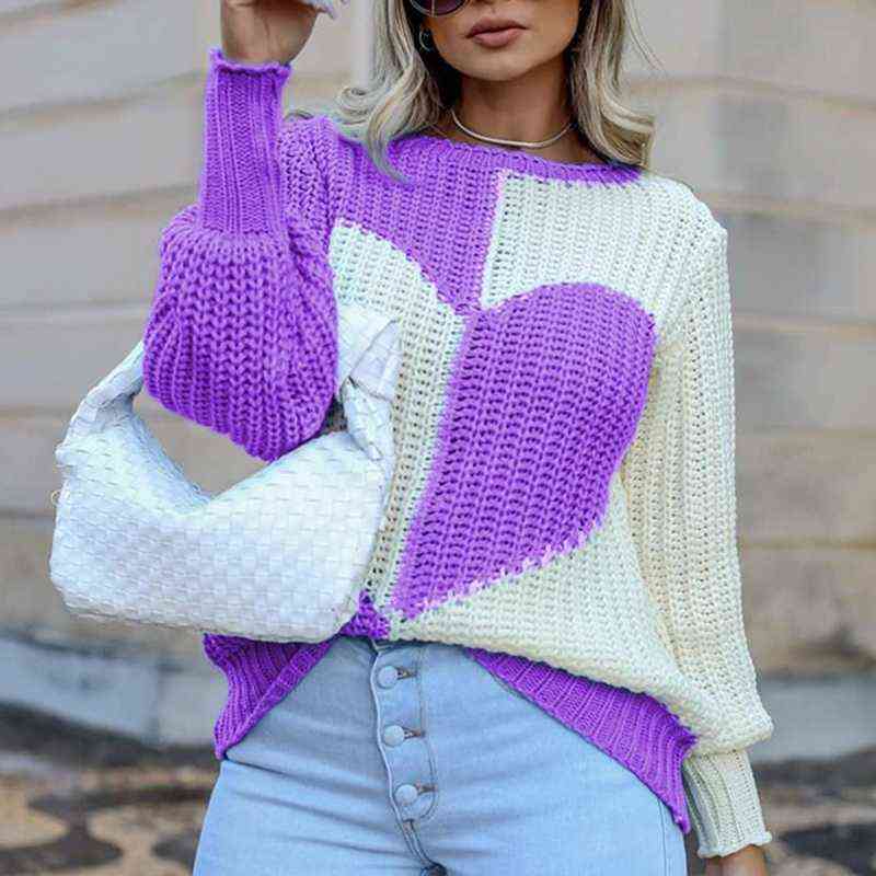 Women Sweater Autumn Winter Ladies Elegant O Neck Love Print Patchwork Knitted Sweaters Fashion Long Sleeve Casual Loose Sweater Y1110, 02 pink
Women Sweater Autumn Winter Ladies Elegant O Neck Love Print Patchwork Knitted Sweaters Fashion Long Sleeve Casual Loose Sweater Y1110, 02 pink