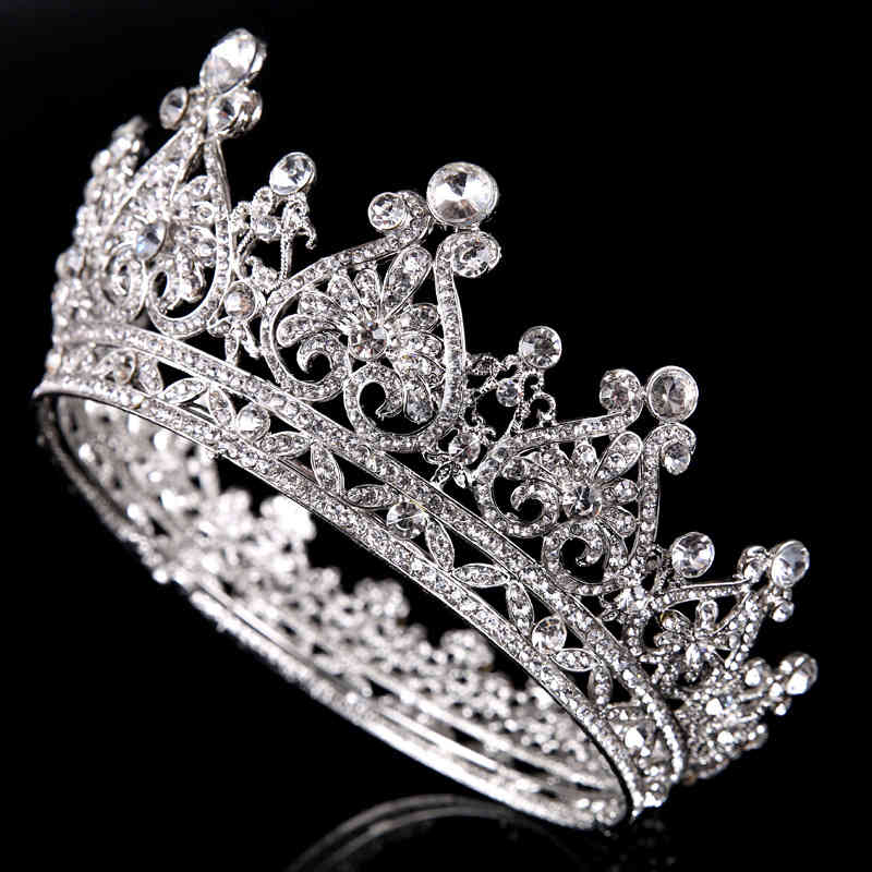 Wedding Hair Jewelry Accessories Bridal Silver Full Circle Rhinestone Crown Princess Dress European