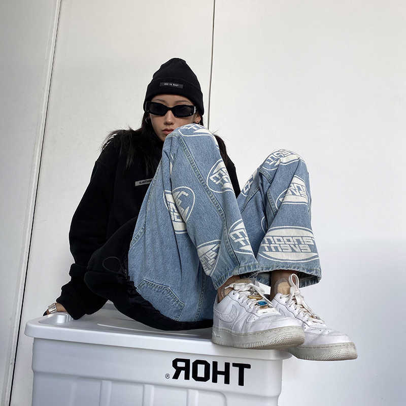 NIGHTWA Summer Vintage Jeans Woman Long Trousers Cowboy Female Loose Streetwear Letter printing High street Harajuku 210922