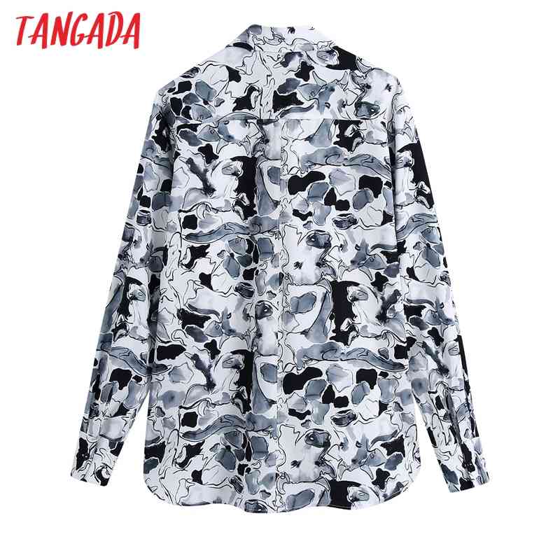 Women Vintage Print Chiffon Long Sleeve Chic Female Casual Loose Shirt BE445 210416