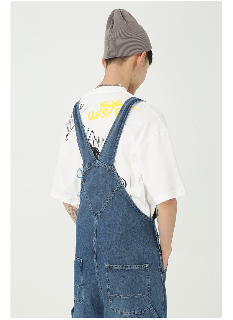 IEFB Men's Wear Spring Summer Loose Blue Overalls Front Single Big Pockets Denim Toursers Causal Jumpsuit Male 9Y5095 210524
