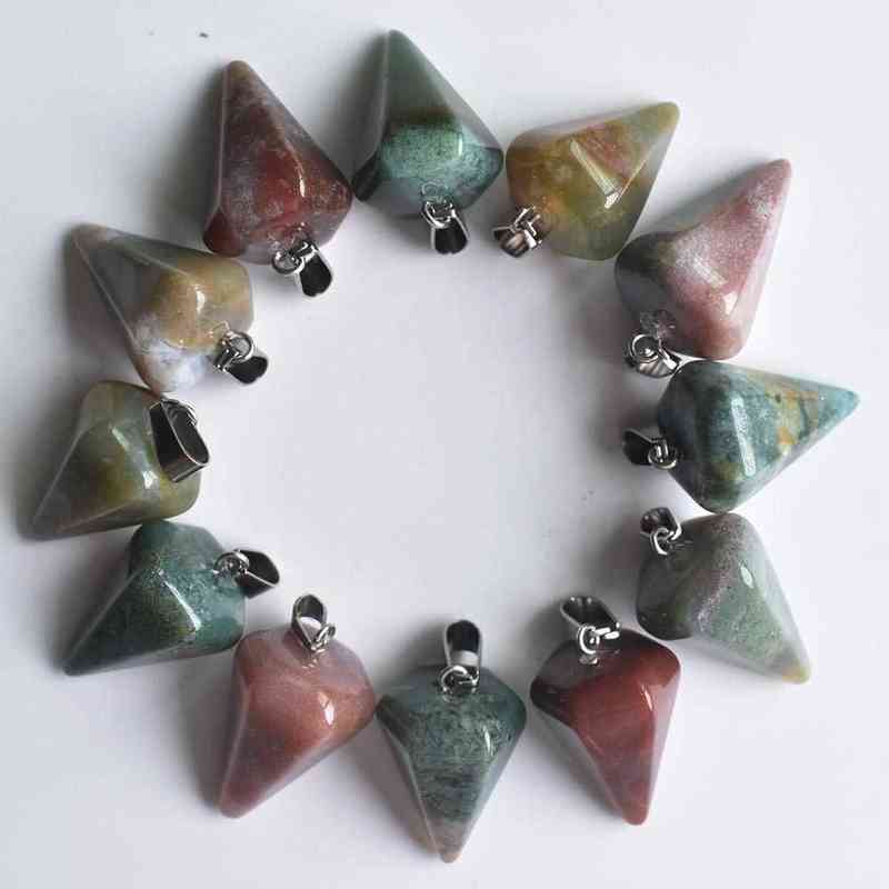 wholesale 20pcs Natural stone Quartz Crystal lapis lazuli amethysts beads pendant Pendulum for diy Jewelry making Necklaces 220209