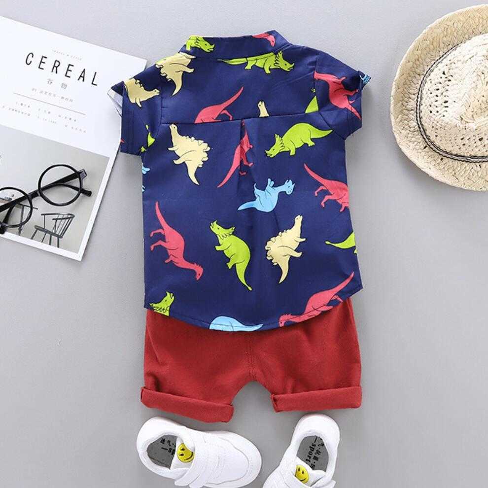0-2 Years Summer Boys Clothing Set Fashion Baby Kids Dinosaur Shirt and Short Sleeve Suit Infant Clothes Newborn Baby Short Sets G1023