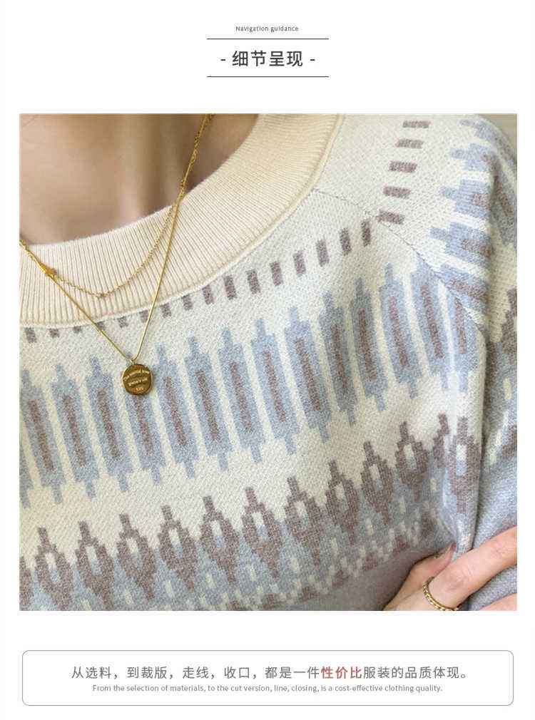 Qooth Vintage Winter Autumn Thick Women Flower Printed Sweater Pullovers Warm Knitted Loose Long Jumper QT311 210609