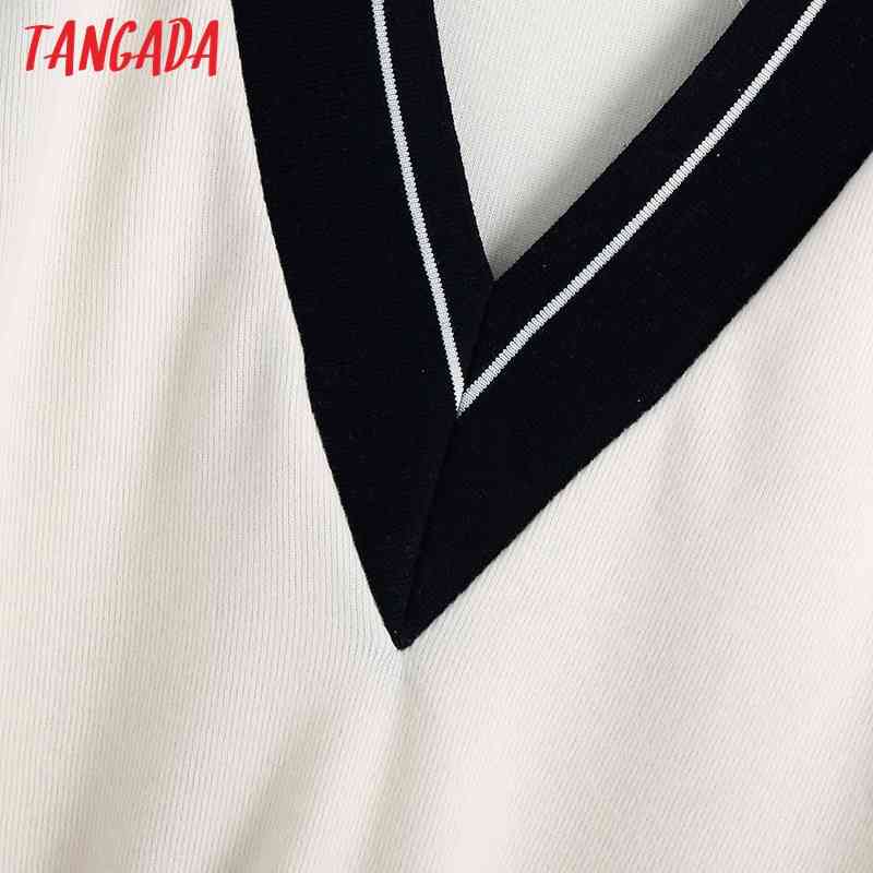 Women Fashion White Knitted Vest Sweater Vintage V Neck Sleeveless Female Waistcoat Chic Tops BE455 210416