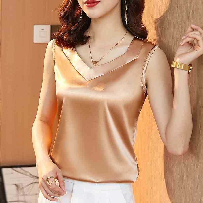 Summer Korean Fashion Silk Tank Top Women Satin Office Lady Solid Plus Size XXXL/5XL Green s for 210531