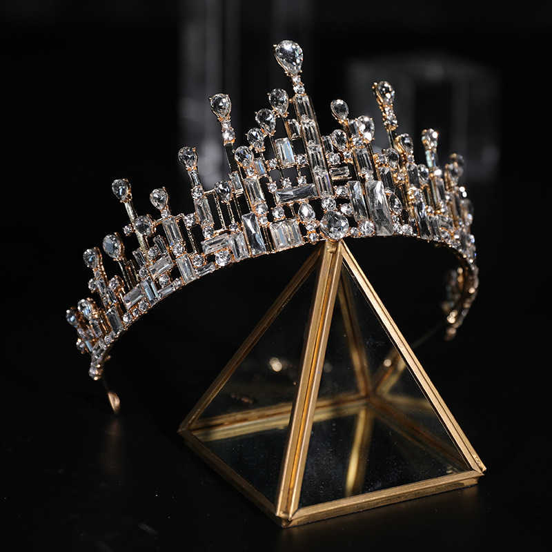 Rhinestone Crystal Tiara Diadem Queen Crown Princess Tiaras Bridal Hair Jewelry Party Wedding Hair Accessories Women Headpiece X0726