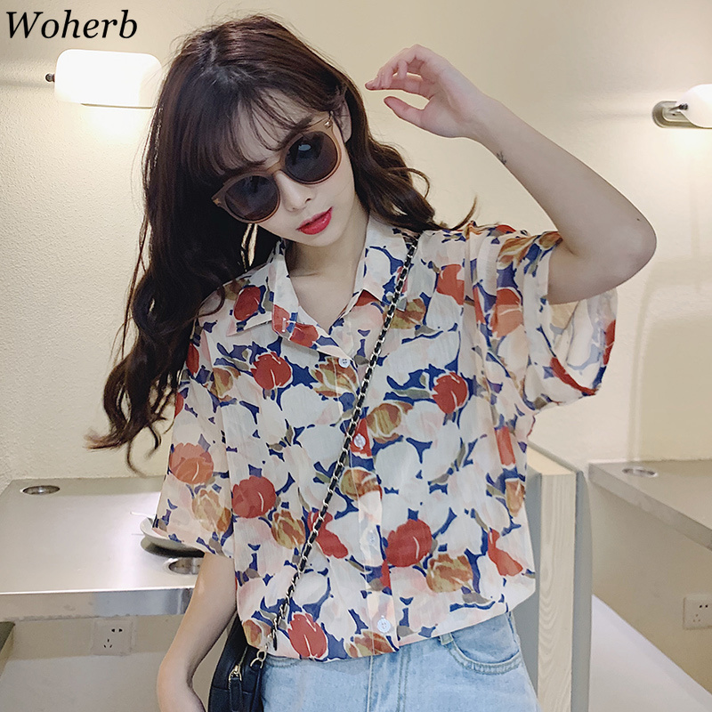 Floral Print Single Breasted Women Blouse Casual Vintage Sweet Female Top Summer Fashion Loose Harajuku Blusas 210422