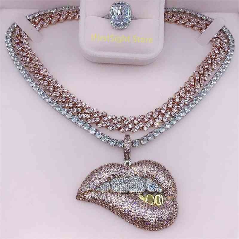 Tone Color Micro Pave Pink Cubic Zirconia Drip Lip Pendant Necklace Iced Out Bling 5mm CZ Tennis Chain For Women Hiphop Jewelry
Tone Color Micro Pave Pink Cubic Zirconia Drip Lip Pendant Necklace Iced Out Bling 5mm CZ Tennis Chain For Women Hiphop Jewelry