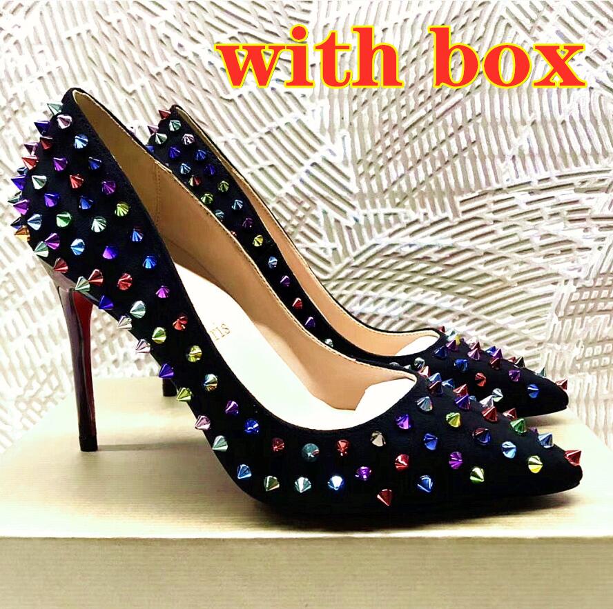 Designer Luxury Rivets High Heel Shoes Red Shiny Bottom Brand Women's Pumps Pointed Toe Shoes Thin Heel 8cm 10cm 12cm + BOX, Black
Designer Luxury Rivets High Heel Shoes Red Shiny Bottom Brand Women's Pumps Pointed Toe Shoes Thin Heel 8cm 10cm 12cm + BOX, Black