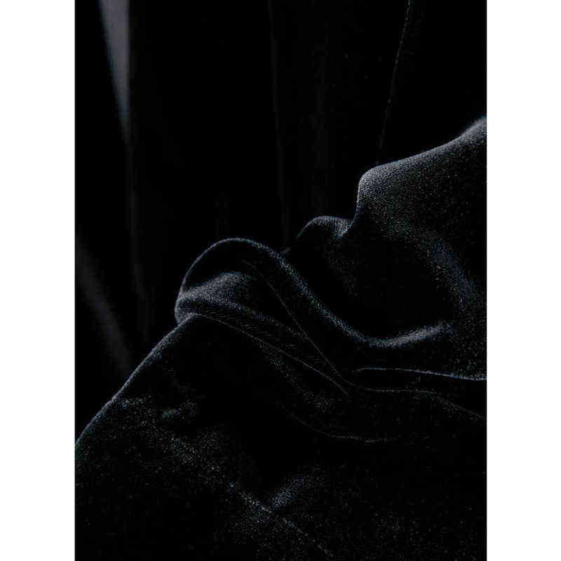 Peonfly Autumn Women's Velvet Blazers Jacket with Sashes Female Notched Outerwear Office Ladies Coat Loose Black Blazer 211122