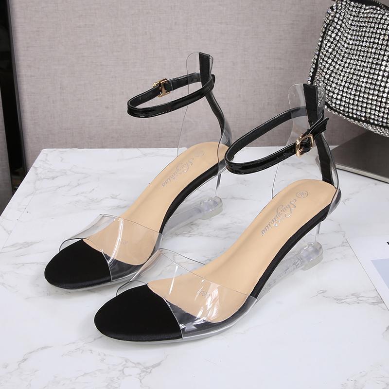 Women Jelly Shoes Transparent PVC Peep Toe Buckle High Heel Tenis Sandals Fashion Summer Crystal Wedges Work Office, Black 8 cm
Women Jelly Shoes Transparent PVC Peep Toe Buckle High Heel Tenis Sandals Fashion Summer Crystal Wedges Work Office, Black 8 cm