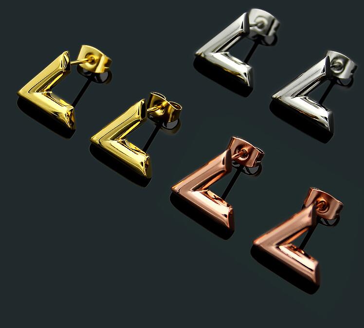 Classic design Wholesale size small large letter stud Earring 18k rose Gold Silver V studs Earrings Women men Wedding Party Jewelry