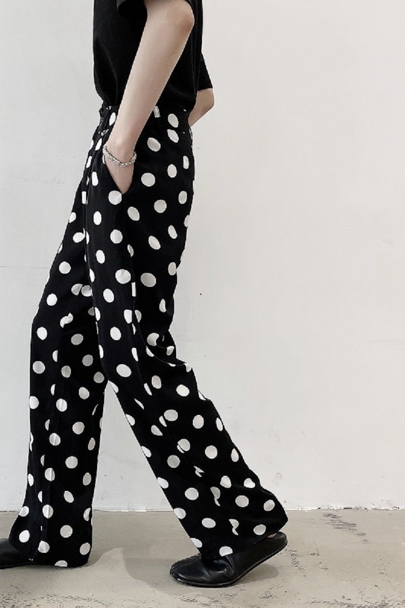 IEFB /men's wear Chiffon wide leg pants for male loose thin style casual pants spring polka dot zipper vintage 9Y2940 210524