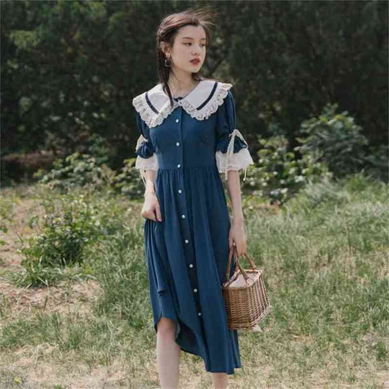 Mid-Calf Fit and Flare Peter Pan Summer Long Dress Half Sleeve Midi Vestidos Verano Collar Sweet Women Blue 210603
Mid-Calf Fit and Flare Peter Pan Summer Long Dress Half Sleeve Midi Vestidos Verano Collar Sweet Women Blue 210603
