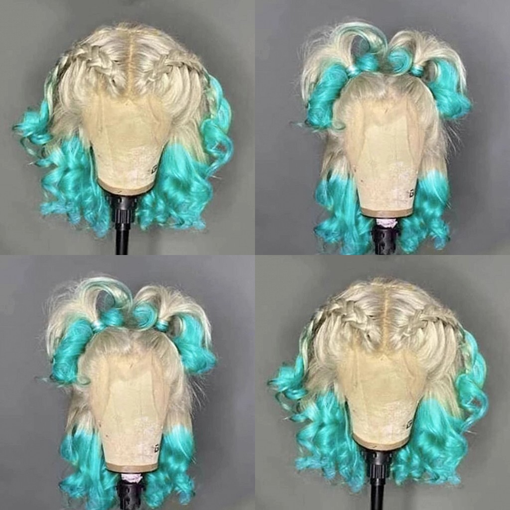 2021 Fashion 360 Frontal Short Wavy Wigs Blonde Ombre Green Color Brazilian Hair Synthetic Lace Front Wig For Women Cosplay, Ombre color
2021 Fashion 360 Frontal Short Wavy Wigs Blonde Ombre Green Color Brazilian Hair Synthetic Lace Front Wig For Women Cosplay, Ombre color