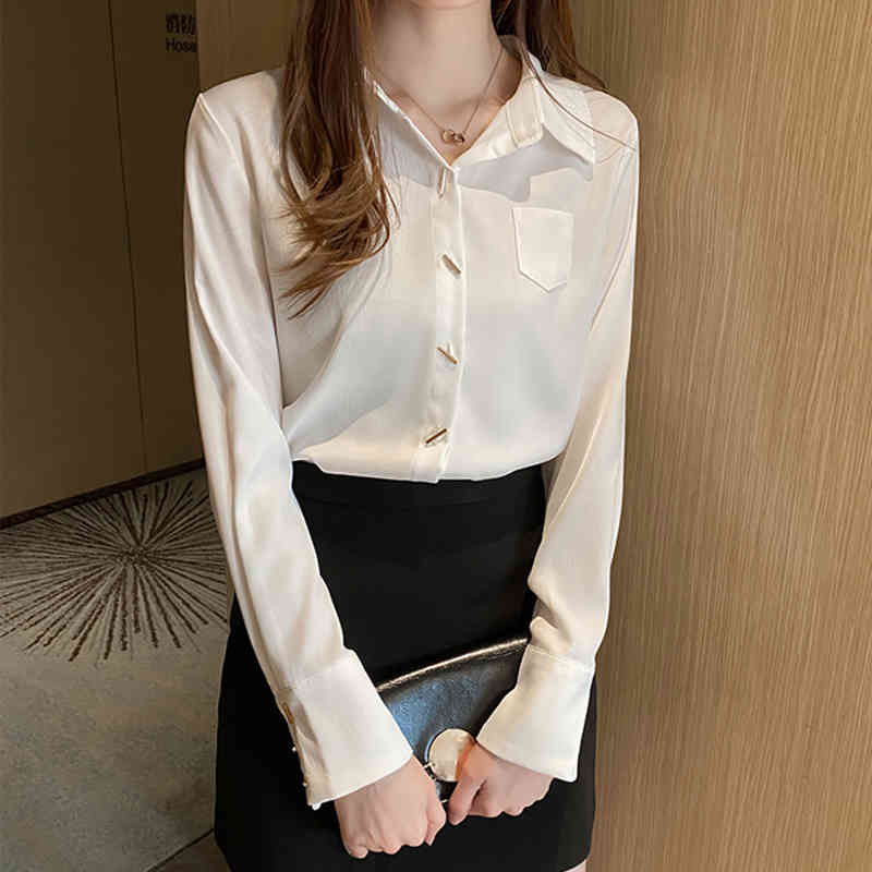 Female Plus Size Loose Long Sleeve Shirts Women's Shirt Classic Chiffon Blouse Lady Simple Style Tops Clothes Blusas 10488 210518
