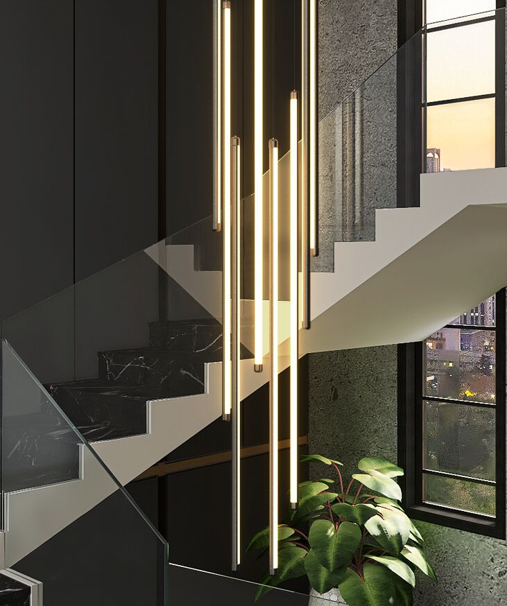 New Black Stair Chandelier Modern design duplex building high-rise empty living room hall personality Long LED Hanging Light