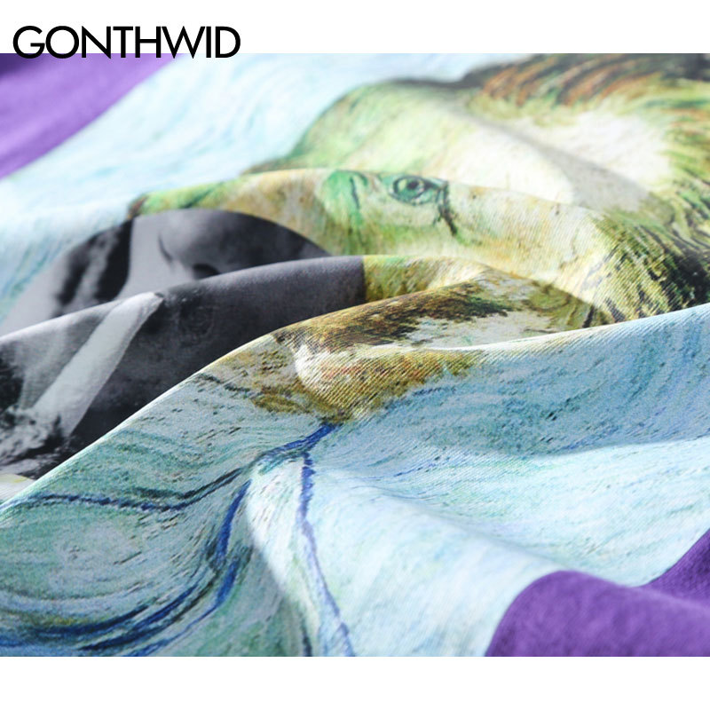 GONTHWID Funny Smoking Van Gogh T Shirts Streetwear Harajuku Style Mens Hip Hop Street Tshirts Summer Fashion Male Tops Tee 210329