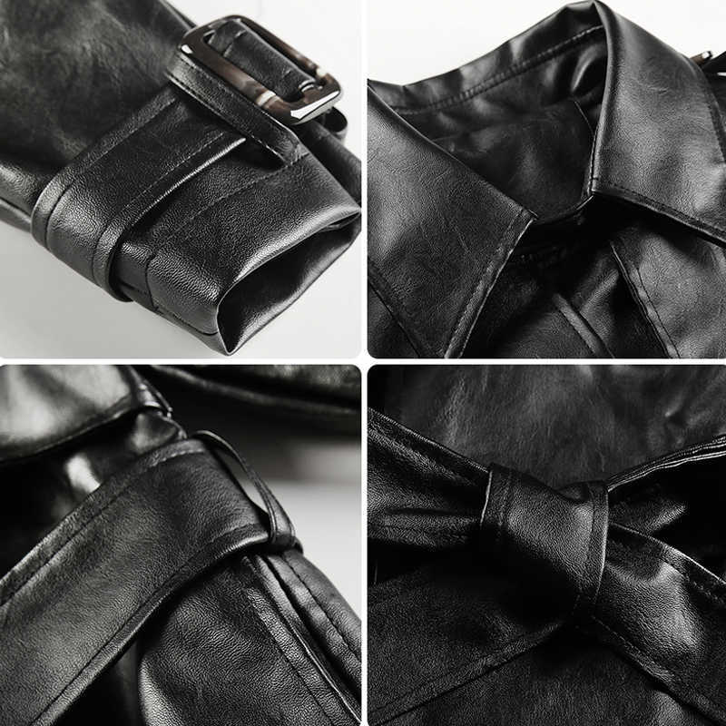 FTLZZ Autumn Women Loose Pu Faux Soft Leather Jacket Turndown Collar Motorcycle Black Coat Female Streetwear Outerwear With Belt 210908