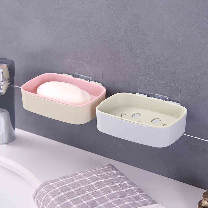 Soap Box Wall Mounted Sticky Soap Dish Tray Holder Soap Savers Case Container For Shower Gym School Bathroom Storage