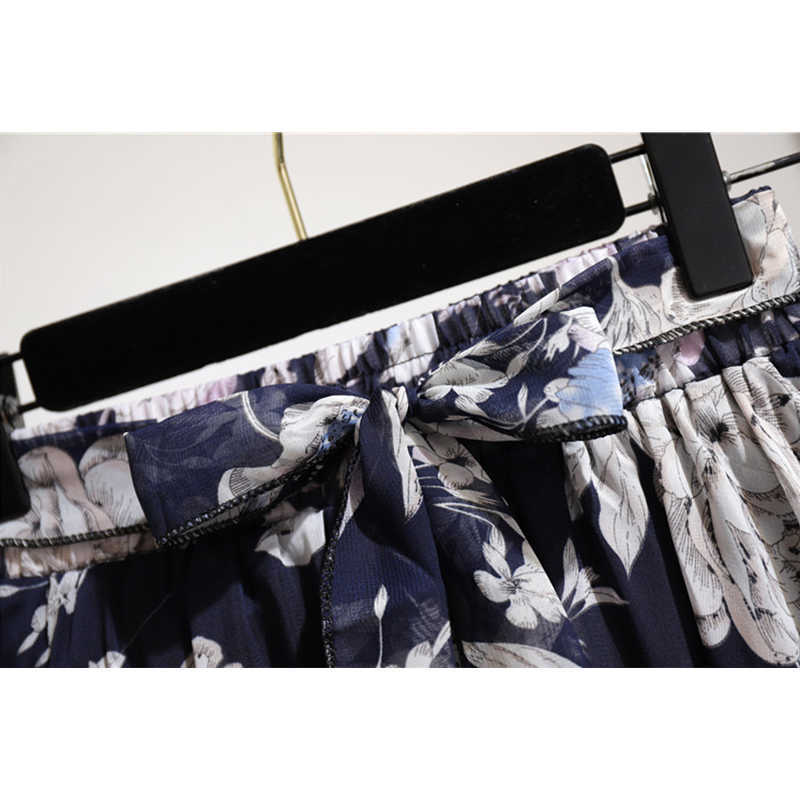 TIGENA Floral Print Chiffon Long Skirt Women Fashion Summer Belt A Line High Waist Pleated Female Aesthetic 210621