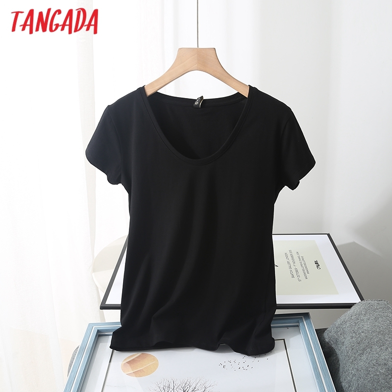 Women Summer V Neck Cotton T Short Sleeve Tees Ladies Casual Tee Shirt Street Wear Top 6D02 210416