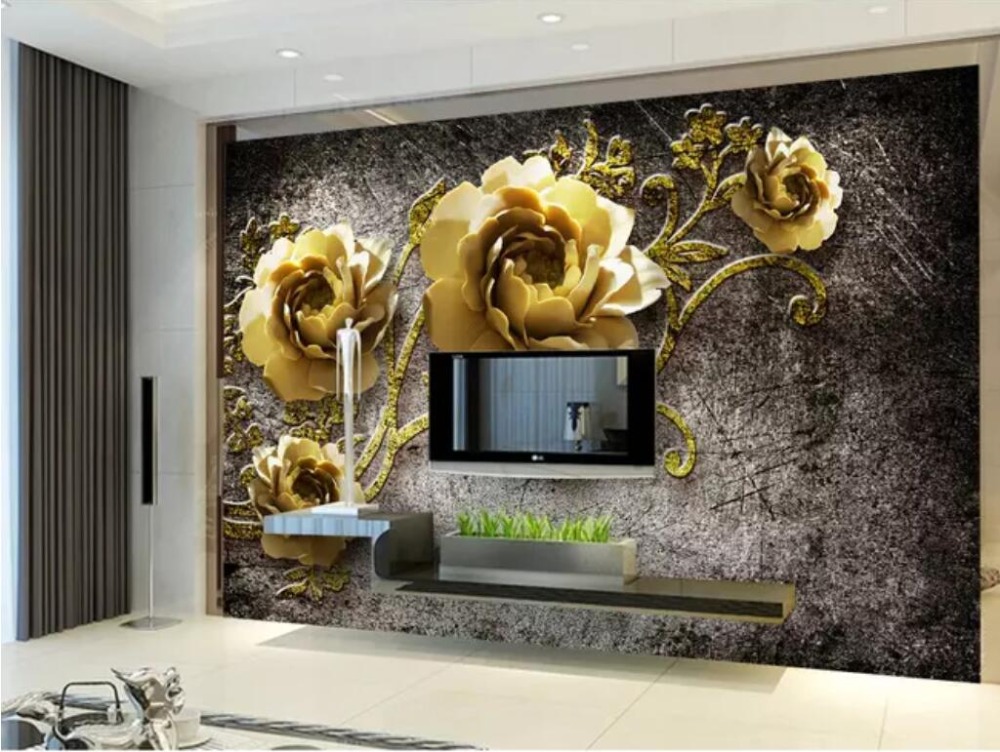 papel de parede Custom wallpaper 3d home and rich embossed 5d peony flower vine living room TV background 8d wallpaper