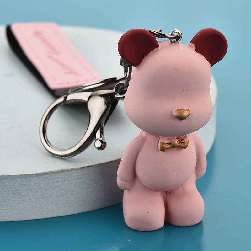 Key Rings New Cartoon Fighting Dog Cute Bear Keychain Creative Couple Pocket Pendant Car Leather Keyring G230525