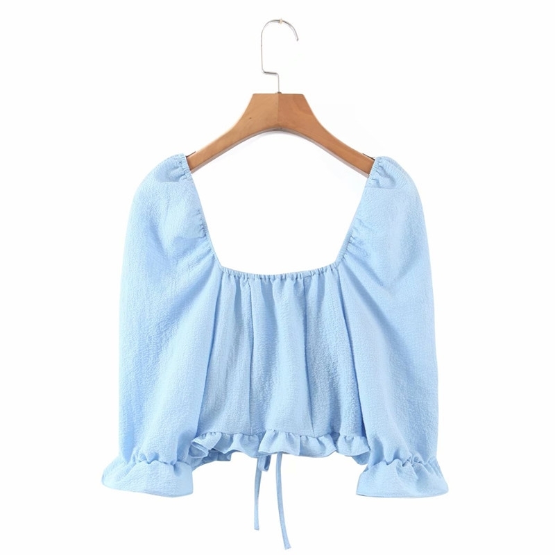 Sweet Women O Neck Shirring Blouse Spring-autumn Fashion Ladies High Street Shirt Female Elastic Drawstring Crop Top 210430