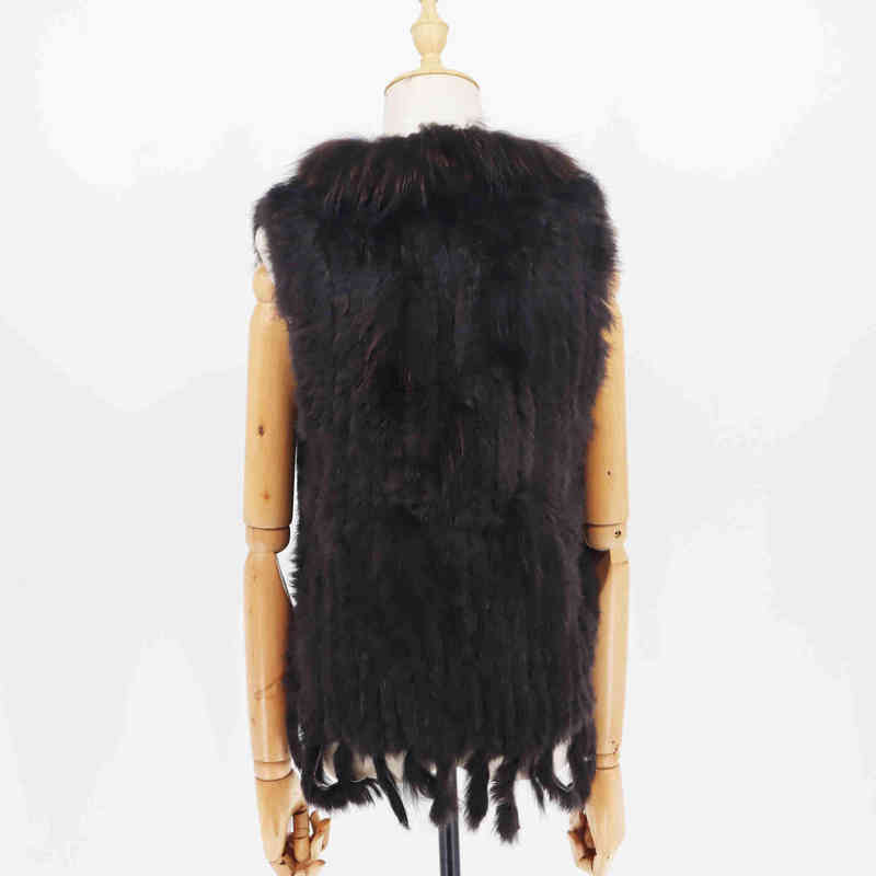 Factory Customized Fashion Real Rabbit Fur Tassel Vest High-end Women Knitted Sleeveless Vests Natural Raccoon Fur Jacket 211206