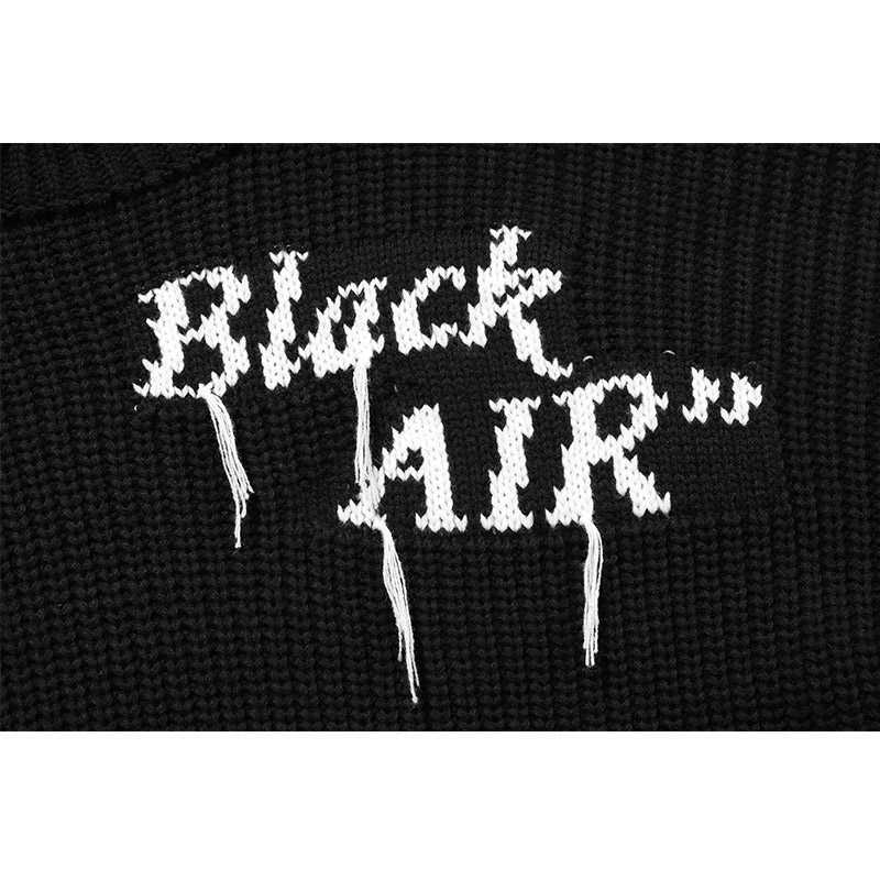 Aolamegs Men Letter Knitted Tassel Black Turtleneck Sweater For Winter Warm Oversize Cozy Hip Hop High Street Punk Cool Pullover 210929