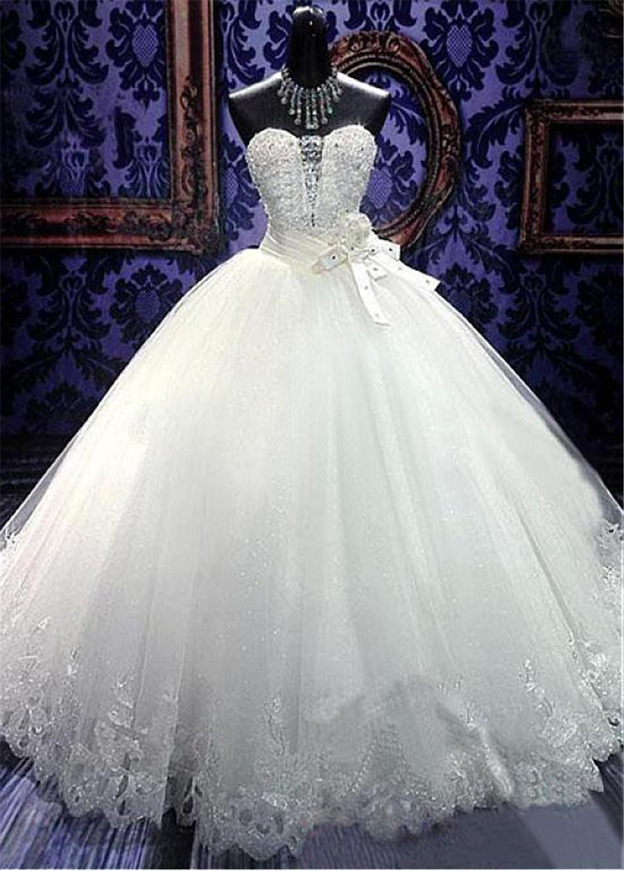 Stunning Tulle Ball Gown Wedding Dress With Beadings & Rhinestones Bling Bling Wedding Gowns Floor Length Bridal Dress