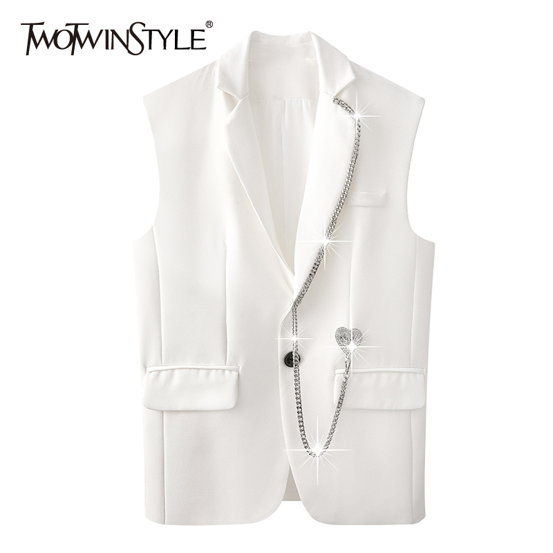 White Casual Patchwork Chain Vests For Women Lapel Sleeveless Straight Korean Coats Female Spring Fashion 210524
White Casual Patchwork Chain Vests For Women Lapel Sleeveless Straight Korean Coats Female Spring Fashion 210524