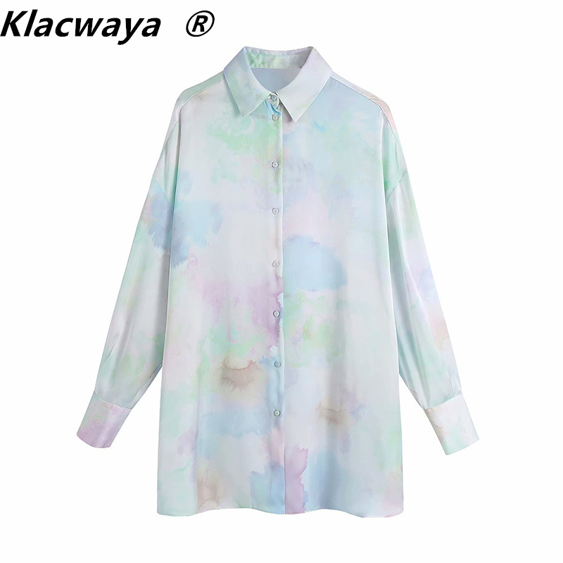 Women Fashion Tie-dye Print Loose Cozy Blouses Vintage Long Sleeve Button-up Female Shirts Blusas Chic Tops 210521 
Women Fashion Tie-dye Print Loose Cozy Blouses Vintage Long Sleeve Button-up Female Shirts Blusas Chic Tops 210521