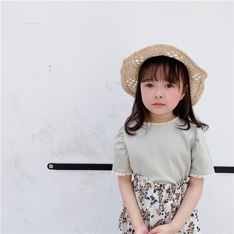 Summer lace patchwork solid color short sleeve T shirts girl cotton knitted Tees clothings 210708, Green
Summer lace patchwork solid color short sleeve T shirts girl cotton knitted Tees clothings 210708, Green