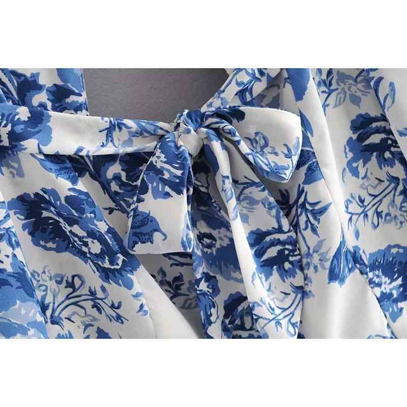 Foridol Summer Vintage Dress Elegant Mini Dress Beach Female Short Backless Dresses Blue Flower Boho Vestidos 210415