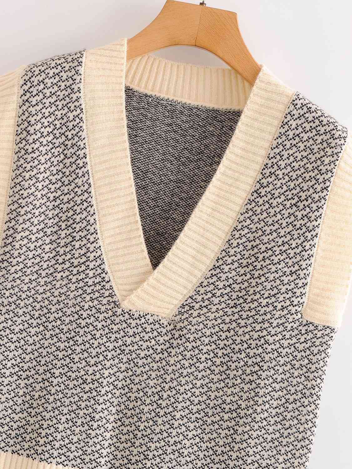 Preppy Style Check Plaid Knitted Sweater Vest Women Vintage Korean Clothing V Neck Hem Slit Sleeveless Jumper Y2K Knitwear 210429