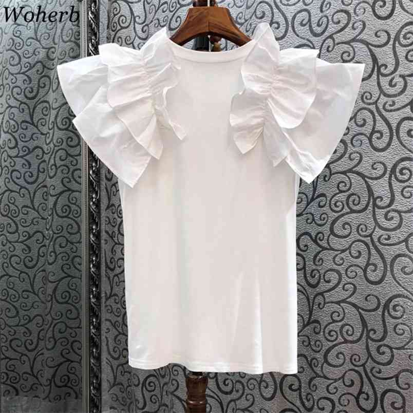 Casual Patchwork Ruffle T Shirt for Women O Neck Short Sleeve Slim Solid Shirts Female Fashion Summer ees 210519, White
Casual Patchwork Ruffle T Shirt for Women O Neck Short Sleeve Slim Solid Shirts Female Fashion Summer ees 210519, White