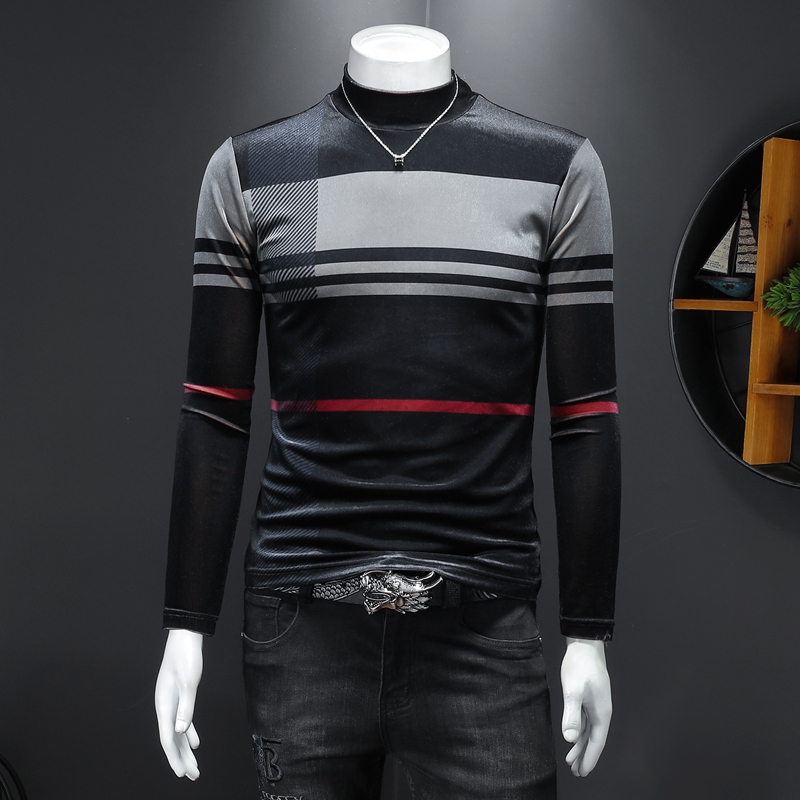 2021 autumn and winter new European goods gold velvet mid-neck bottoming shirt tide brand men's slim striped long-sleeved T-shirt, White;black
2021 autumn and winter new European goods gold velvet mid-neck bottoming shirt tide brand men's slim striped long-sleeved T-shirt, White;black