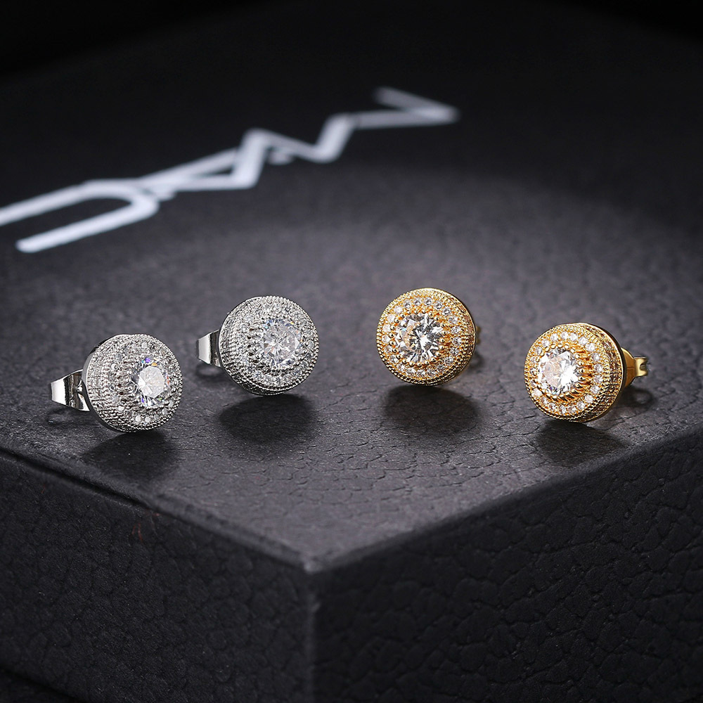 Stainless steel Luxury Whitel Zircon Ear Studs For Women Men Gold Color Hiphop Jewelry Earrings For Lover Gifts