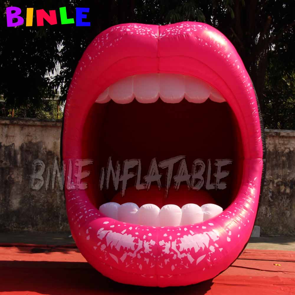 Stage background props red giant inflatable lip aerated opening mouth for single party decororation
