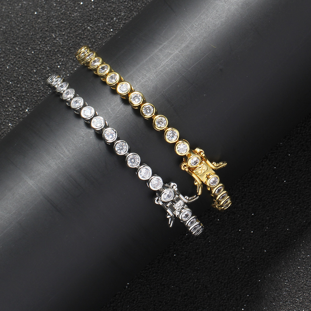 New Fashion Round Charm Tennis Bracelet Bangle Iced Out 5mm Width 7inch 8inch High Quality Brass Hip Hop Bling CZ Zircon Men's Jewelry for Women 
