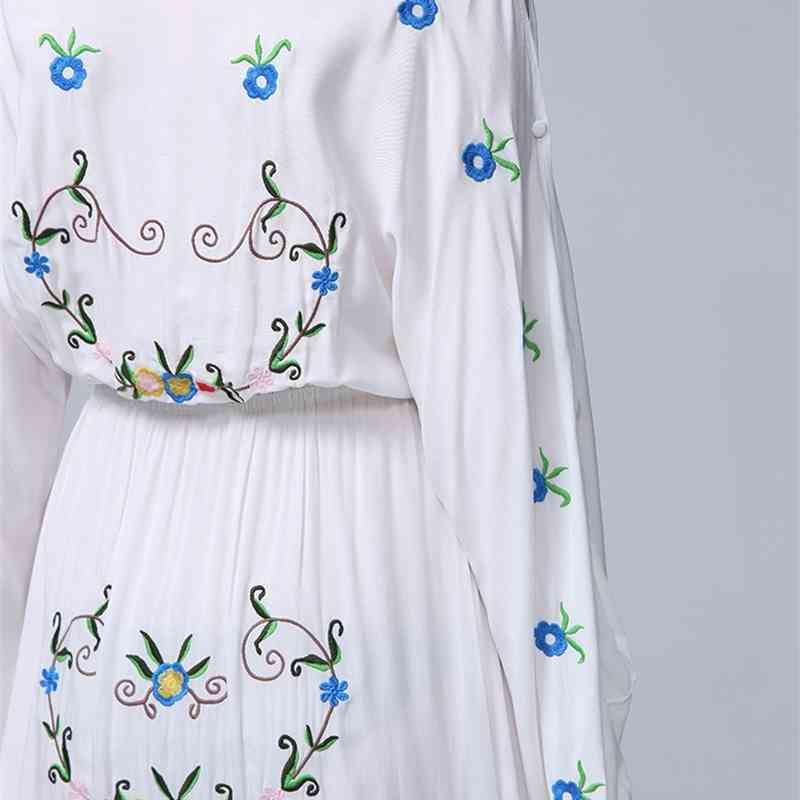 Arrival Floral Embroidery White Bohemian Dress Female Colorful Three-Dimensional Long Dresses Vestidos 210520