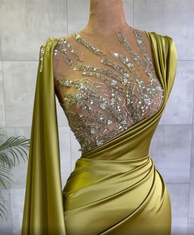 2021 Plus Size Arabic Aso Ebi Mermaid Sheer Neck Prom Dresses Beaded Sequins Satin Evening Formal Party Second Reception Gowns ZJ532